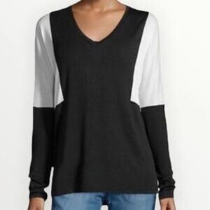 Vince Black White Colorblock V-Neck Long Sleeve Pullover Sweater Top Size Small